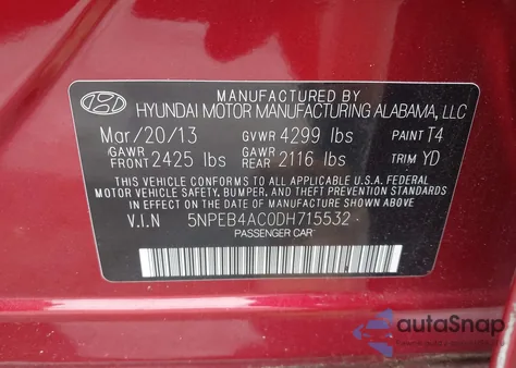 2013 Hyundai Sonata Gls from USA, damaged, VIN 5NPEB4AC0DH715532